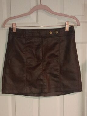 Faux Suede Mini Skirt in Brown with Button Detail